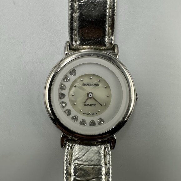 Vintage Shannons Watch Women Silver Tone Rotating Heart Dial New Battery 8.5" - Picture 3 of 14